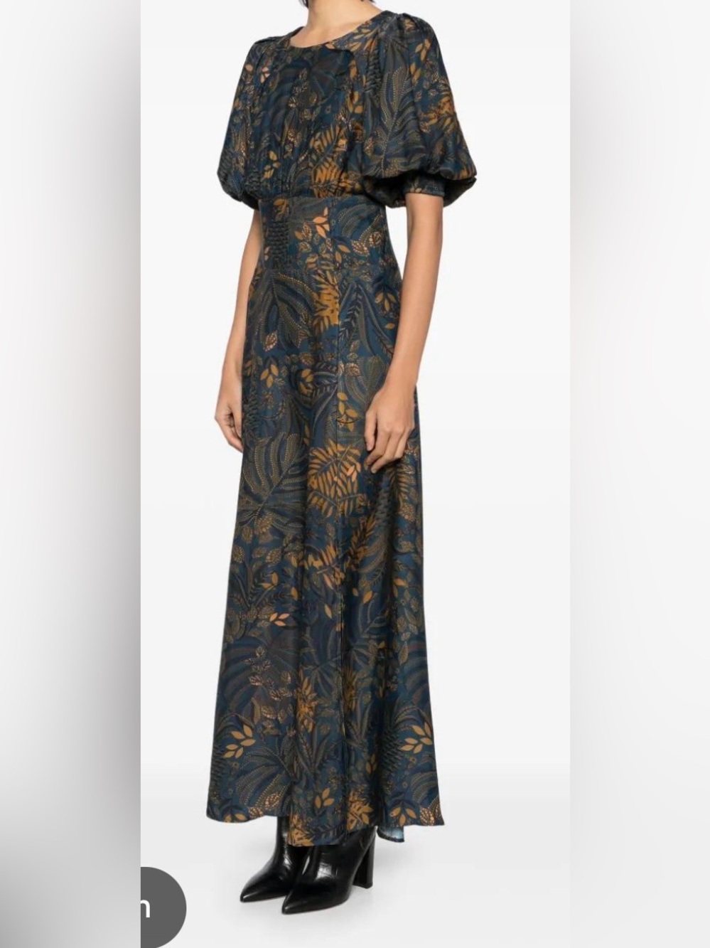 FARM Rio Navy Maxi Skirt with Mustard Botanical Print